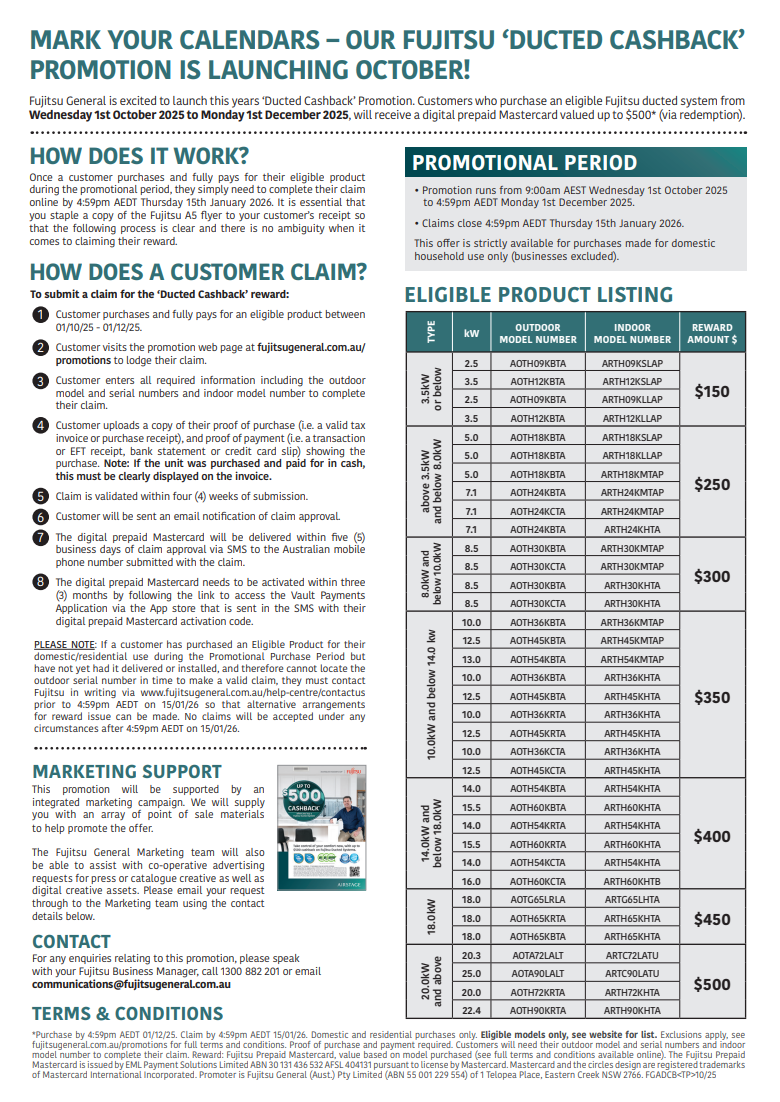 Fujitsu ducted air conditioner promotions Newcastle 2025