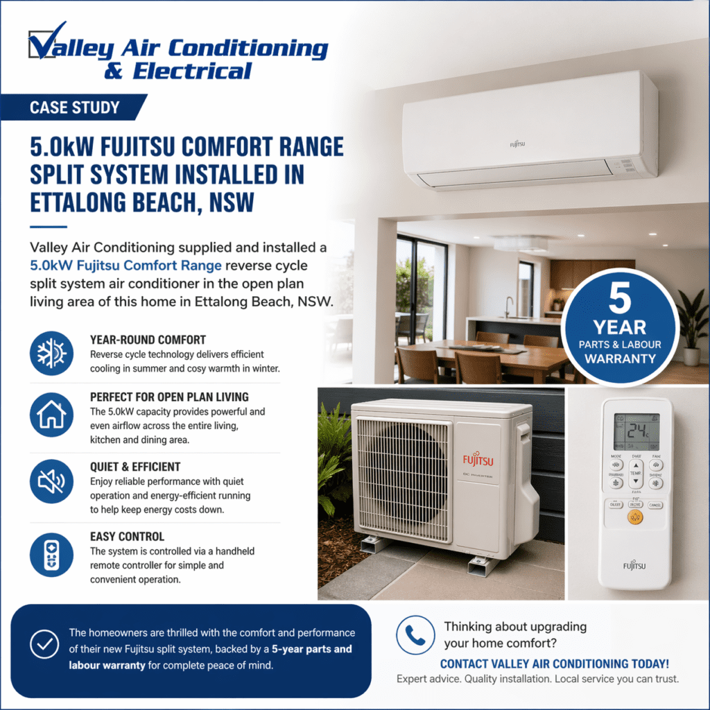 Split system air conditioner installers Ettalong Beach NSW