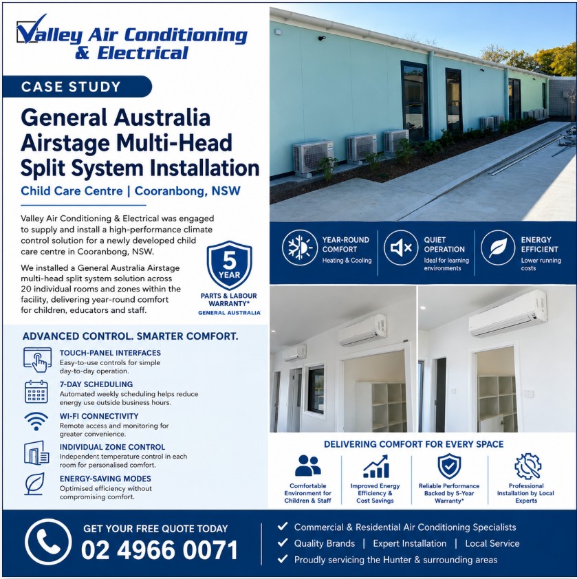 Multi head split system air conditioner installation Cooranbong NSW