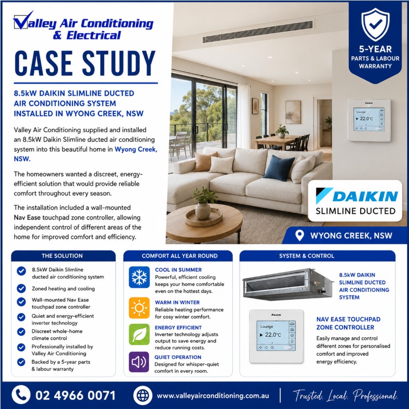 Ducted air conditioner installation Wyong Creek NSW