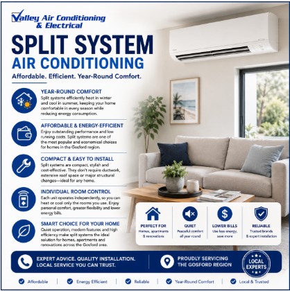 Split system air conditioning installation Gosford NSW