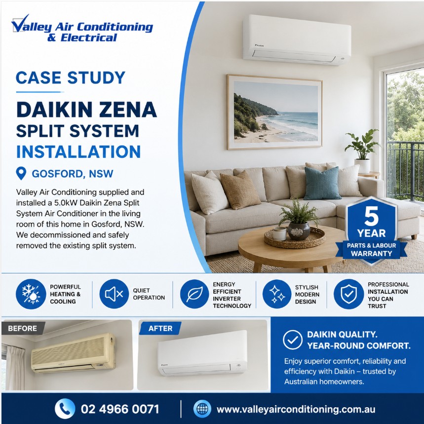 Split system air conditioner installation Gosford NSW