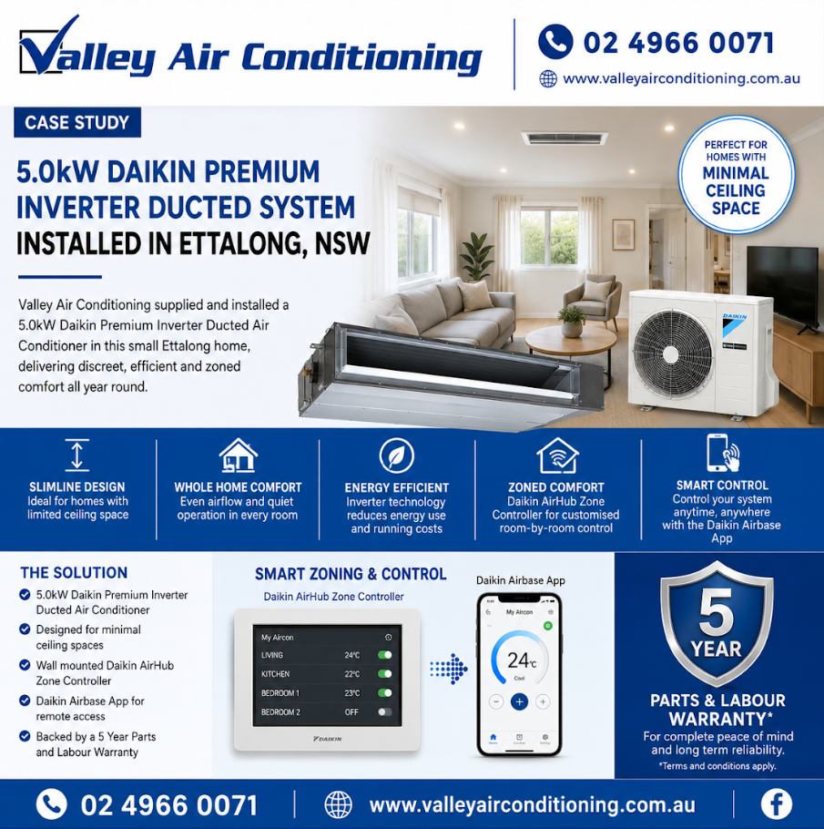 Ducted air conditioner installation Ettalong Beach NSW