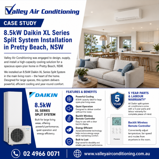 Split system air conditioner installation Pretty Beach NSW